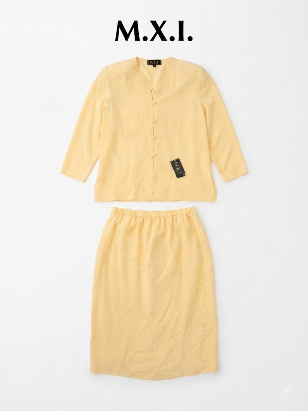 M.X.I. 100% Silk Women's Yellow Skirt Set Size 16 NWT